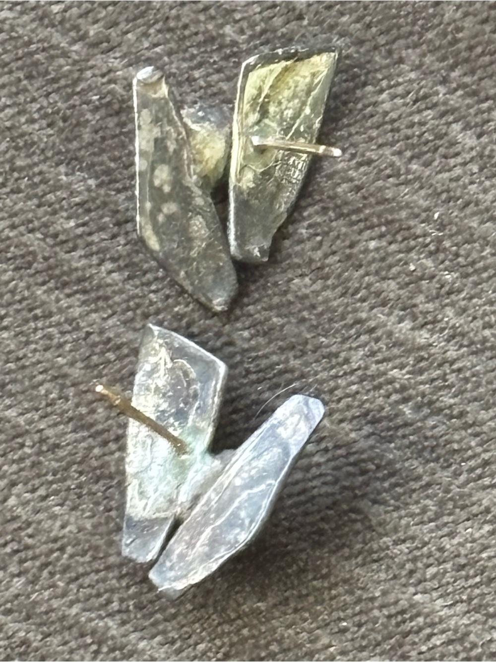 .925 Sterling Silver Abstract Brutalist Pattern Earrings Fine Jewelry Vtg 1970’s